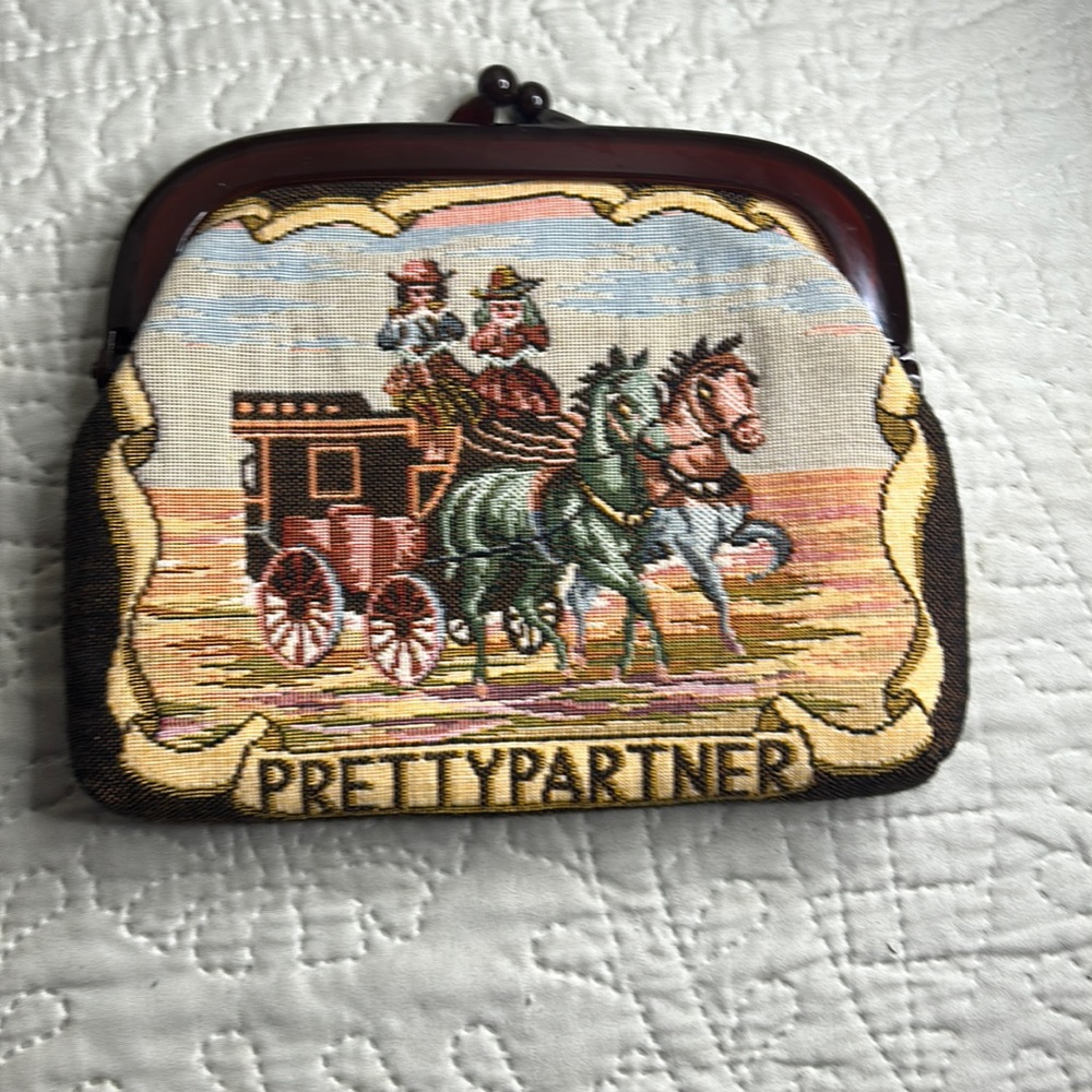 Vintage, Pretty Partner embroidered clutch. Made in Hung Kong.